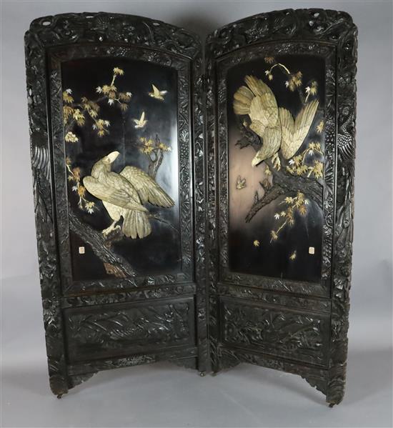 A Japanese Shibayama bi-fold screen, Meiji period, H. 6ft 2.25in., W. 5ft 8in., restorations